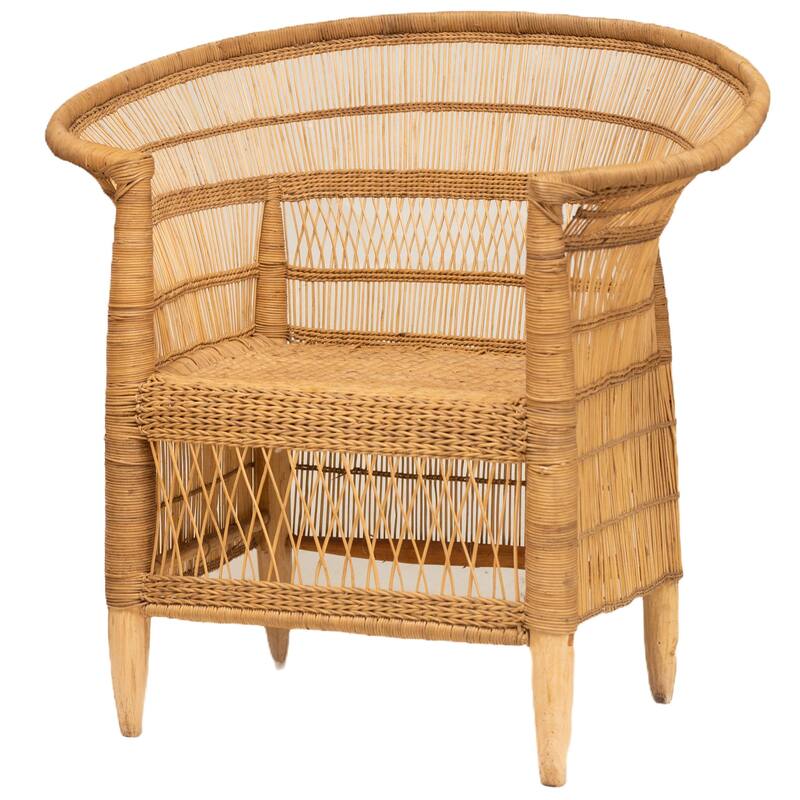 100% Solid Wood Frame Handwoven Natural Rattan Indoor Chair, Boho Farmhouse Accent Seating