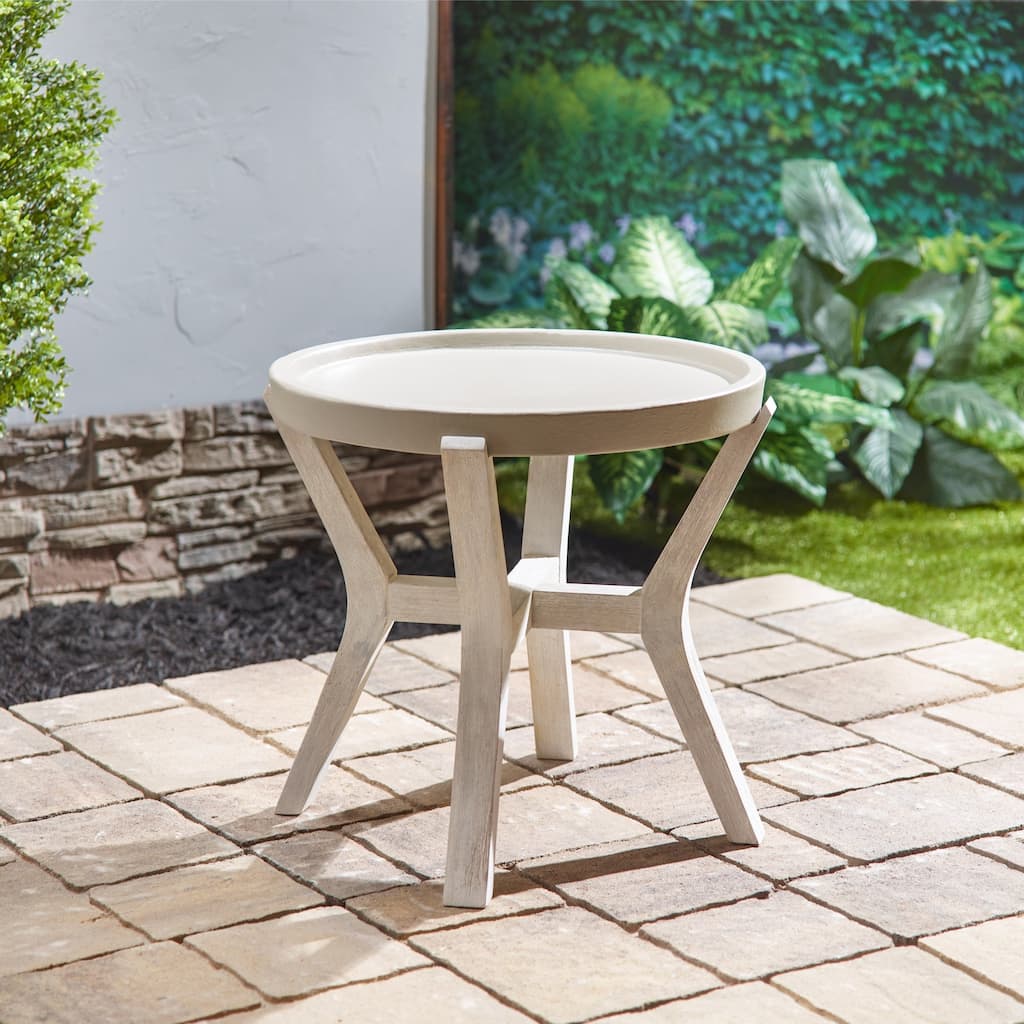 Bali 21" Indoor or Outdoor Cement & Wood Round Side Table