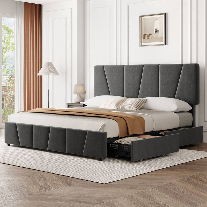 Bed Frame with Sturdy Metal Slats Support