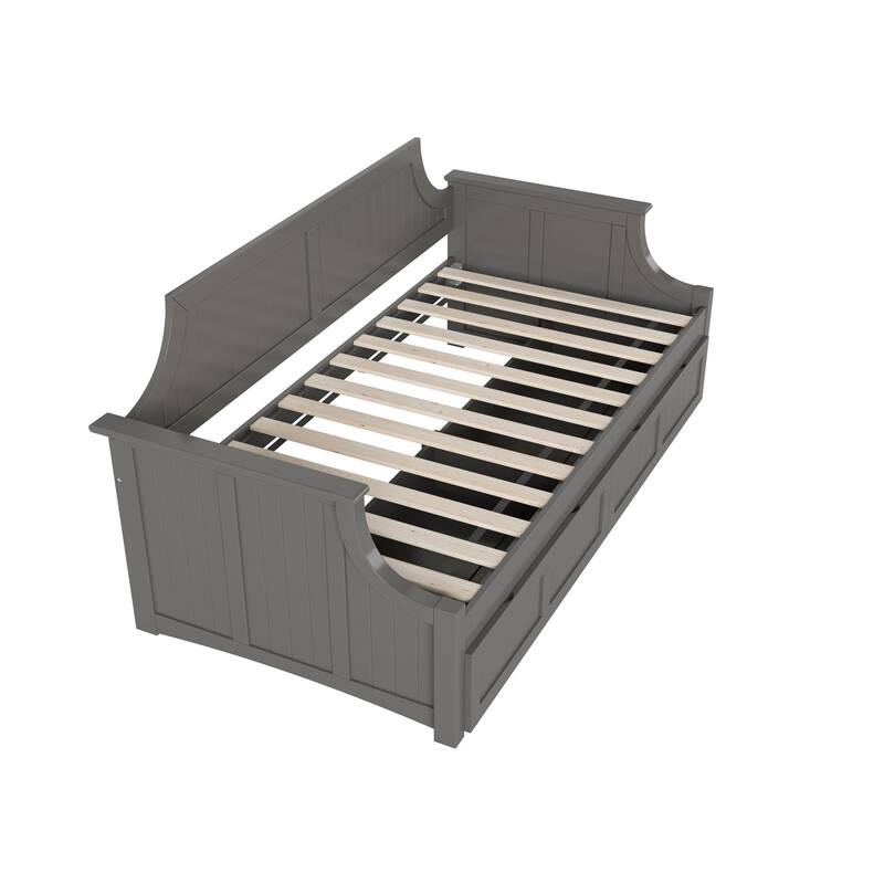 Seaside Style Daybed with Drawers - Twin Wood Daybed, White, Curved Back - 79.5" L