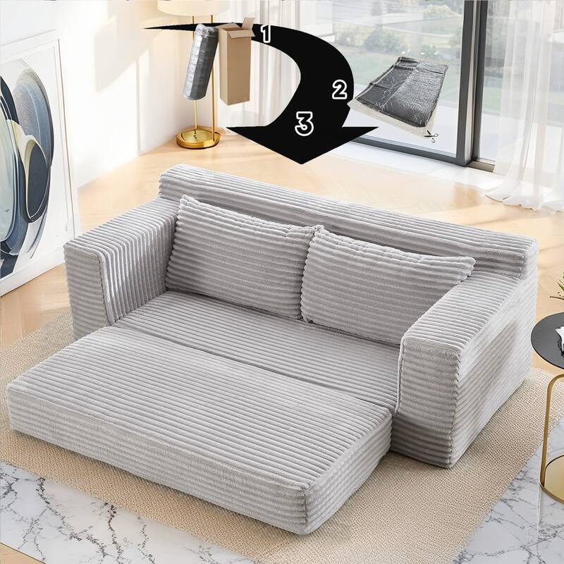 Convertible Loveseat Sofa Bed with Memory Foam, No Assembly Small Couch, Corduroy Upholstered 2-in-1 Sofa for Small Spaces