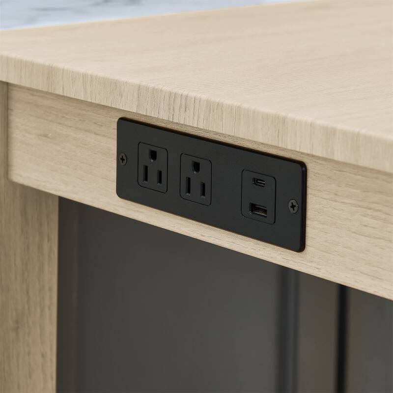 59" Counter Height Bar Table Set with Power Outlet, Industrial Breakfast Table with 3 Stools, 4 Piece Bar Table and Chairs Set