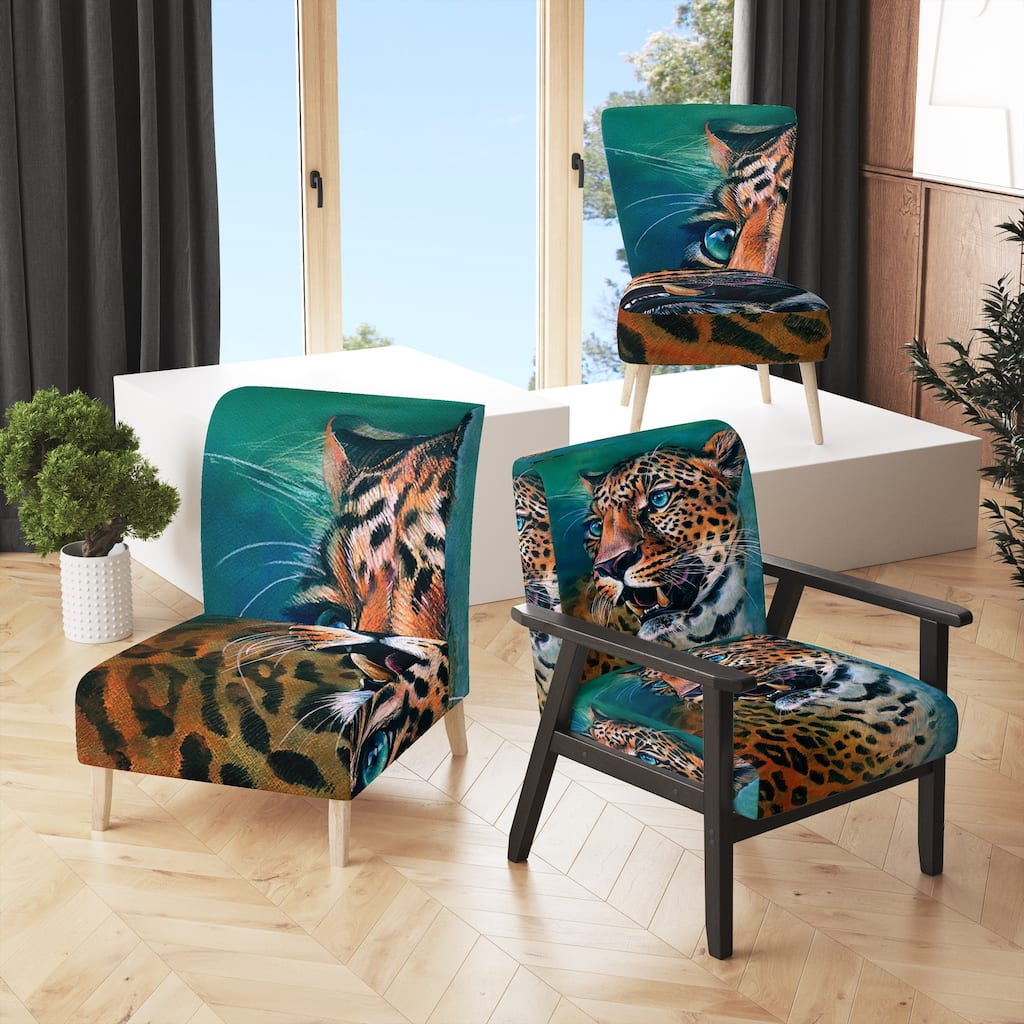 Designart "Artistic Colorful Painting Of Leopard" Upholstered Traditional Accent Chair and Arm Chair