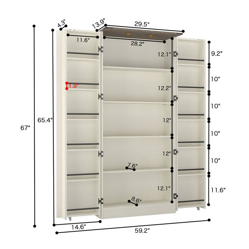 67" Kitchen Pantry Cabinet with Adjustable Shelves, Tall Storage Organizer Cupboard for Kitchen, Dining Room