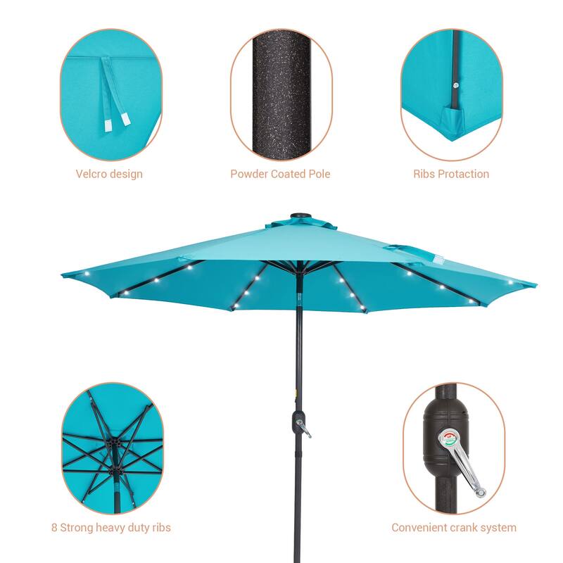 LIVOOSUN LED 9ft Patio Umbrella Market Umbrella Steel Tilt w/Crank