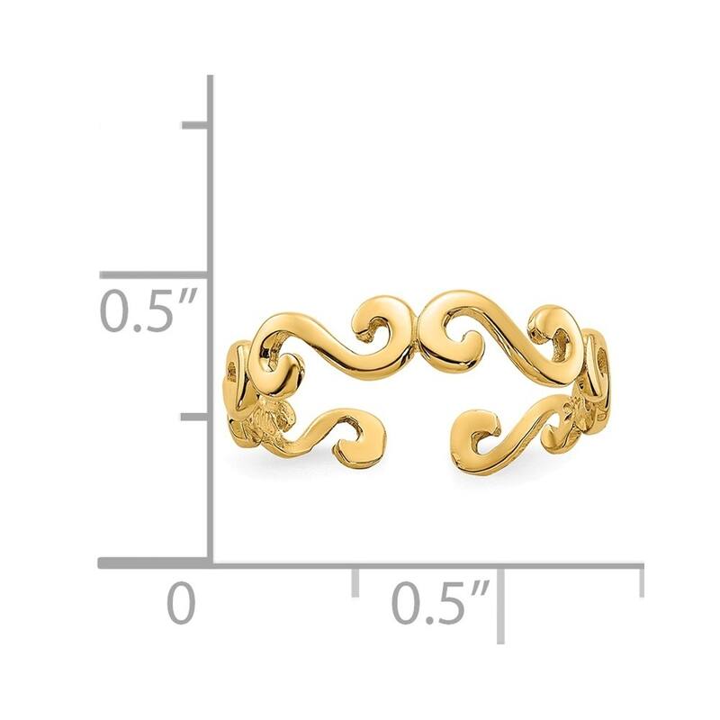 Curata Womens Adjustable Solid 14 karat Yellow Gold Swirl Toe Ring