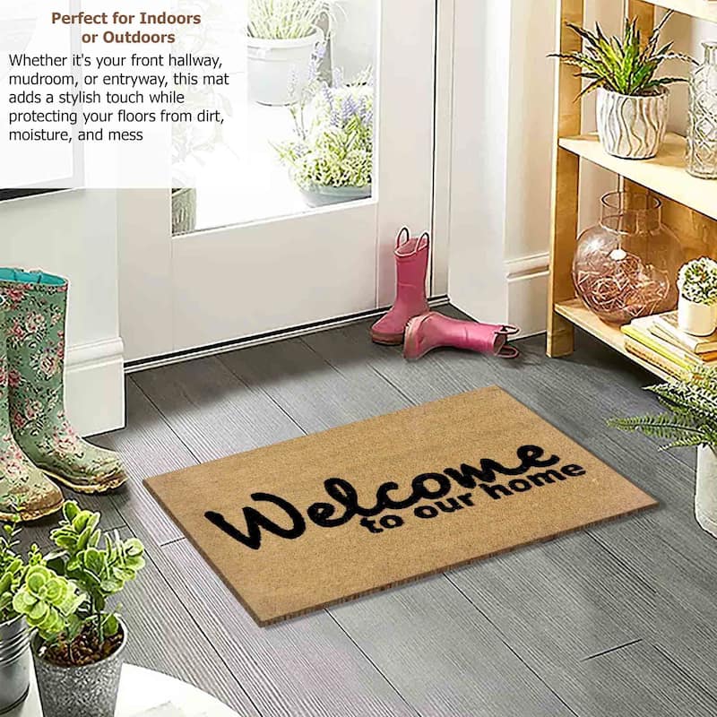 Gardenised Heavy Duty Coco Coir Doormat Non Slip PVC Baking Embossed Welcome Design Natural Coconut Fiber Floor Mat 18x30"