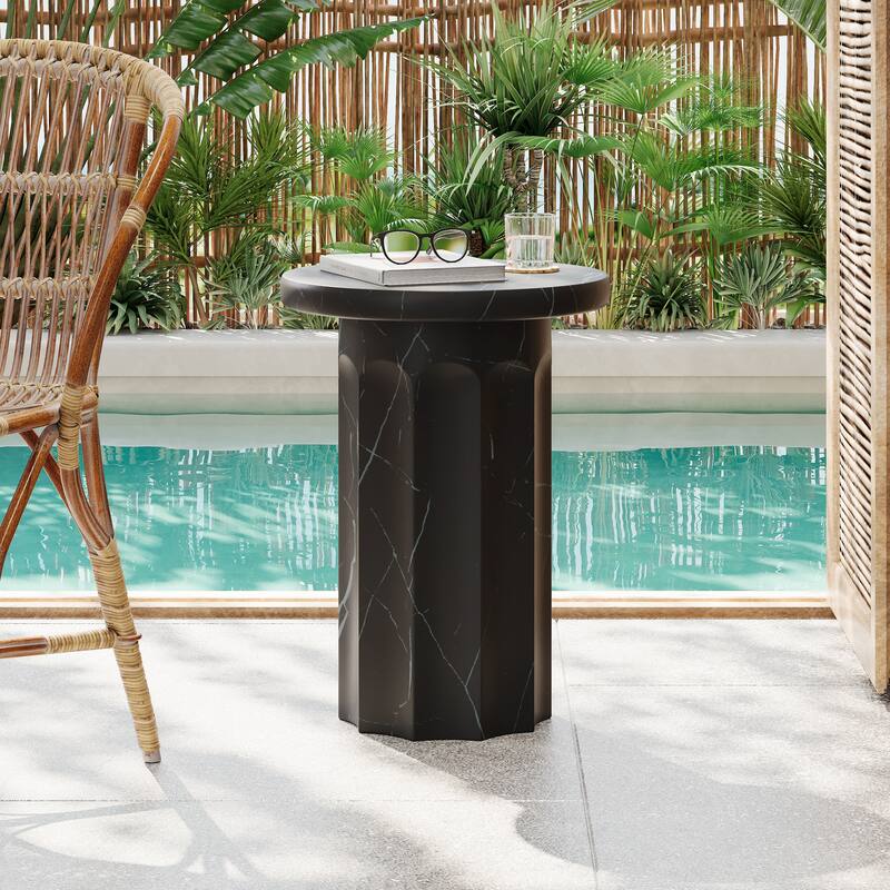 Christopher Knight Home Indoor/Outdoor Modern Black Marble Side Table - Black Marble