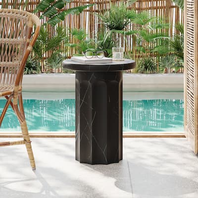 Christopher Knight Home Indoor/Outdoor Modern Black Marble Side Table