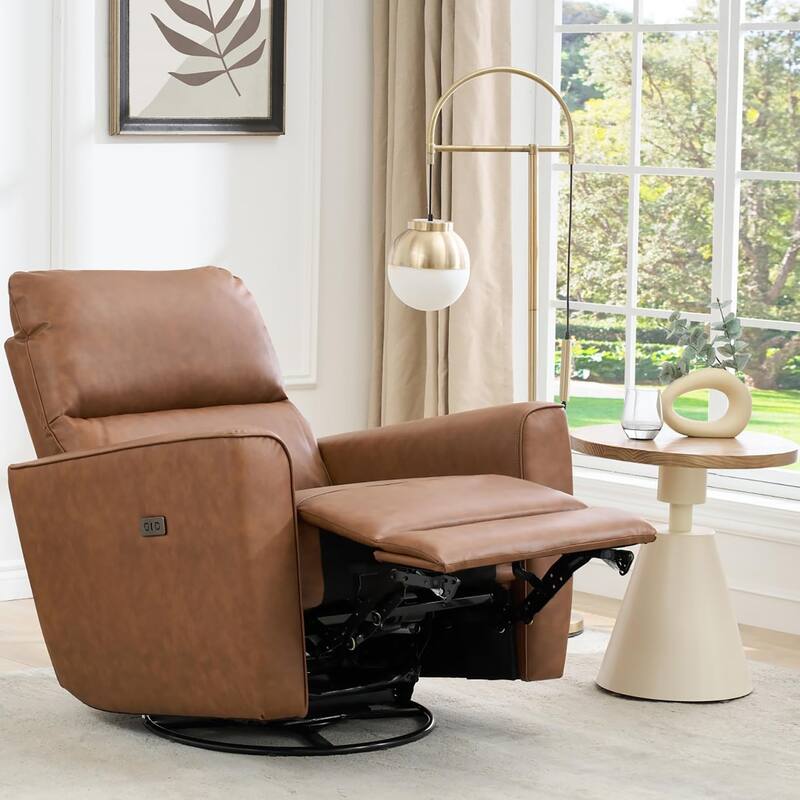 Power Recliner Chair Swivel Rocking Glider PU Leather Upholstered Glider Recliner Nursery Chair