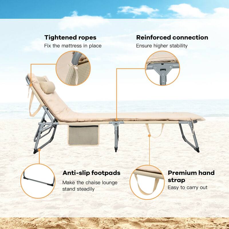Gymax 4-Fold Oversize Padded Folding Chaise Lounge Chair Reclining