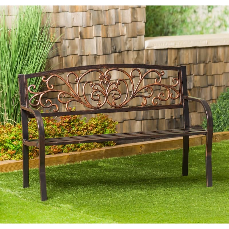 50 in. Blooming Metal Outdoor Garden Bench