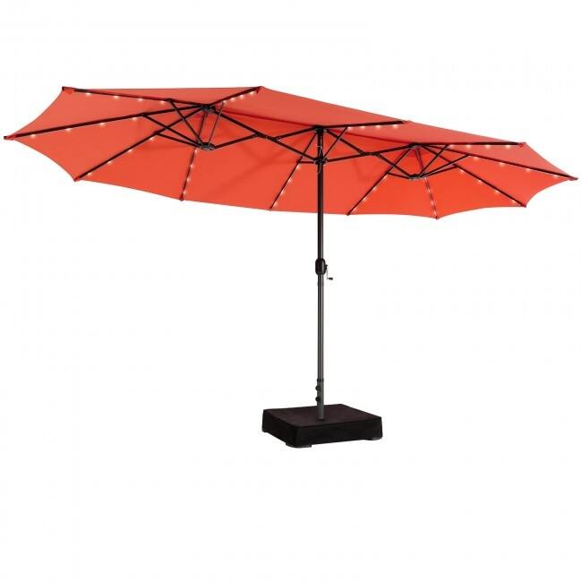 15FT Double Sided Patio Umbrella with LED Lights and Hand Crank Canopy
