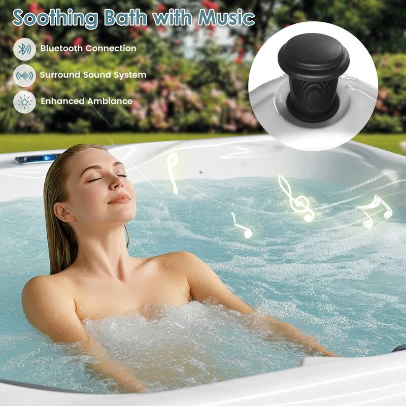 EROMMY 4 Person Outdoor Acrylic Hot Tub Spa with 30 Jets, Ozonator, Insulated Cover, LED Lights & Bluetooth Speaker - 4-Person