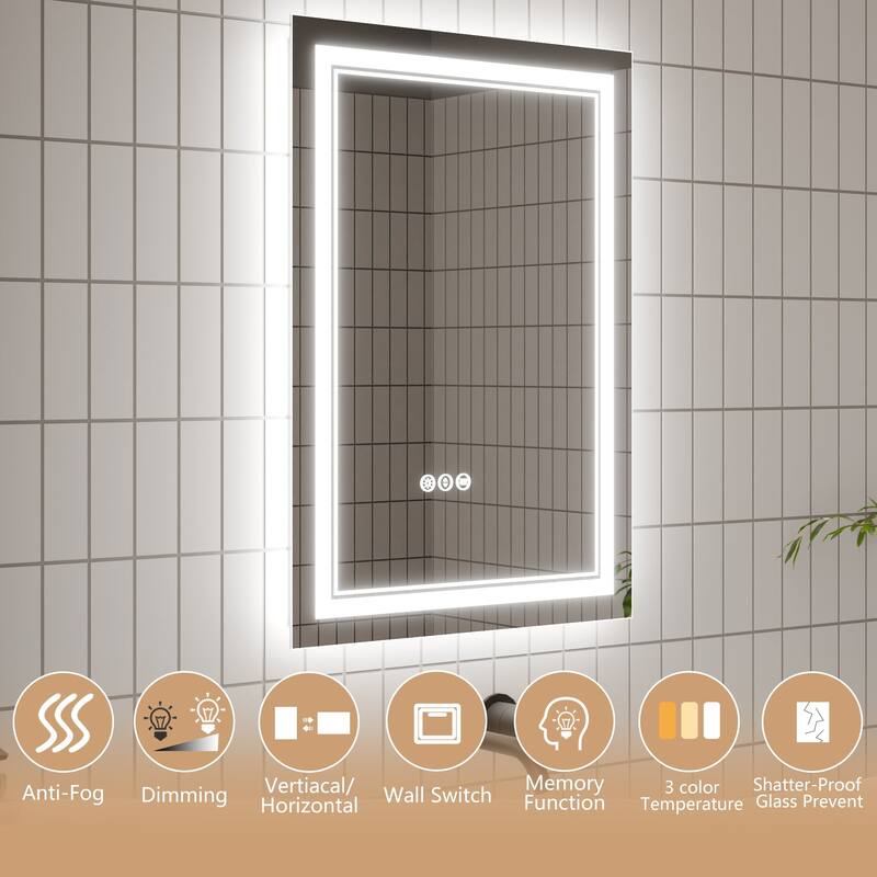 Rectangle Frameless Anti-Fog Wall Mounted LED Light Bathroom Vanity Mirror