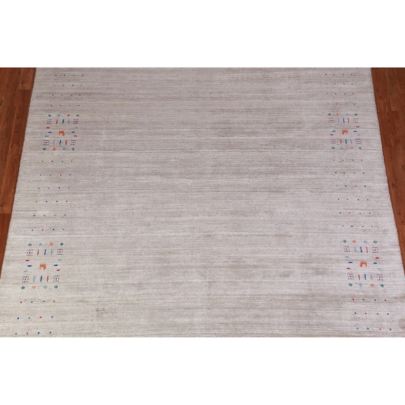 Hand Knotted Oriental 100% Wool Carpet Tribal Stripe Greys & Charcoal Gabbeh Area Rug - 9' 11'' X 7' 11''