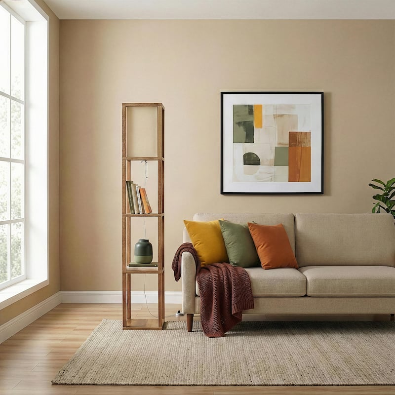 Golden Grace Long Arm Brass Floor Lamp - Beige