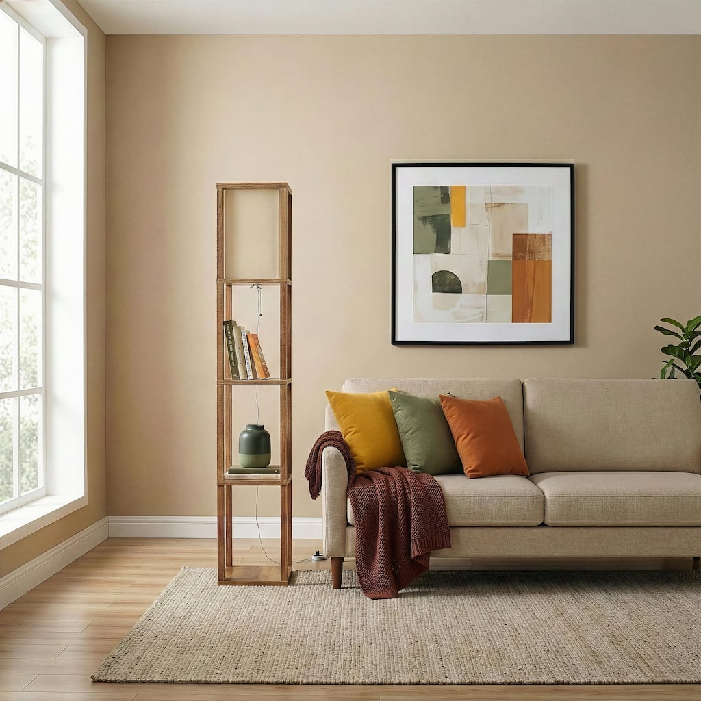 Golden Grace Long Arm Brass Floor Lamp - Beige