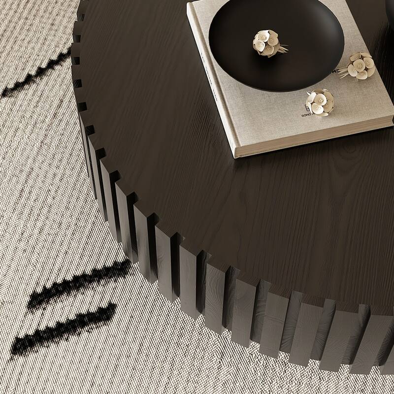 Modern Round Coffee Table Stylish Coffee Table Olive Shaped Coffee Table with Handmade Relief and Base, for Living Room