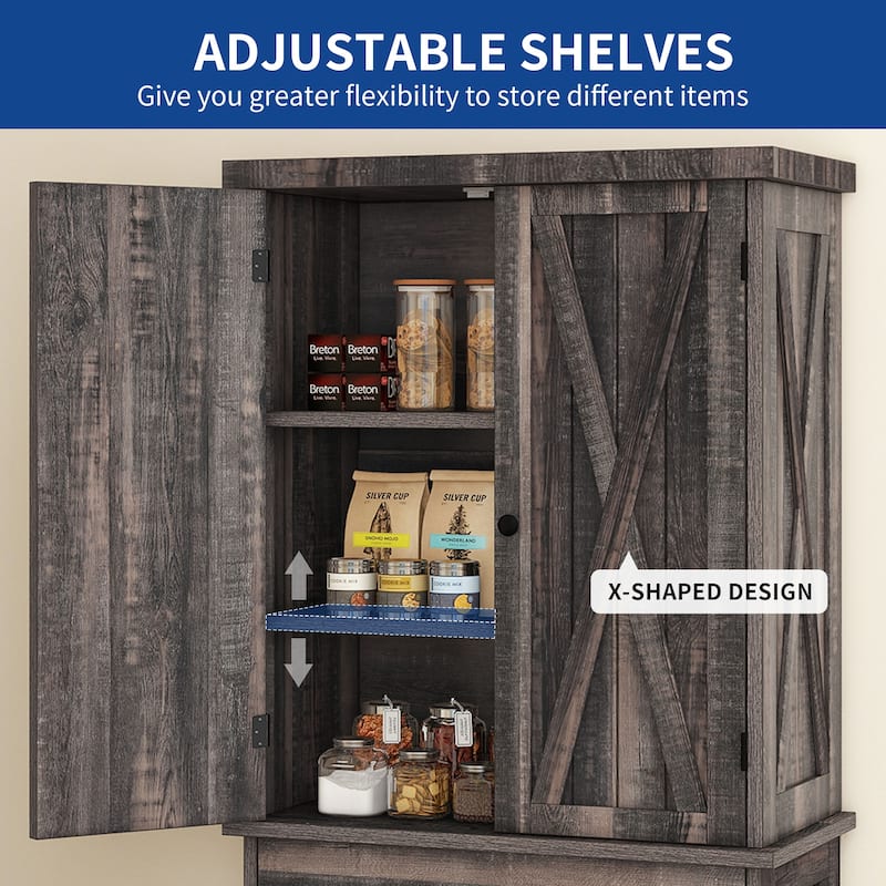 Moasis Farmhouse Freestanding 72'' Kitchen Pantry Storage Cabinet Cupboard with Drawer Adjustable Shelves