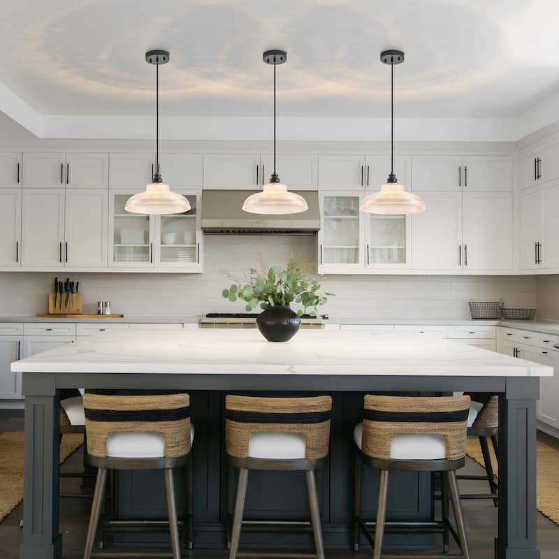 Starsky 1-Light Farmhouse Dome Ribbed Glass Texture Single Pendant