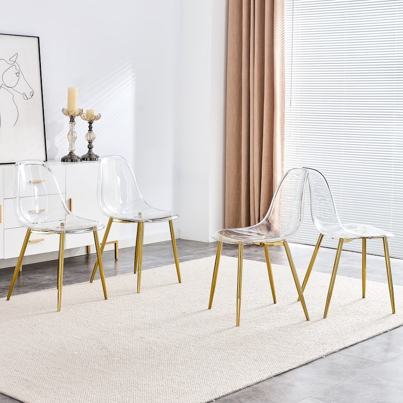 Modern Kitchen Chairs with Transparent Seat, Armless Accent Side Chairs with Metal Legs for Dining Room, Living Room