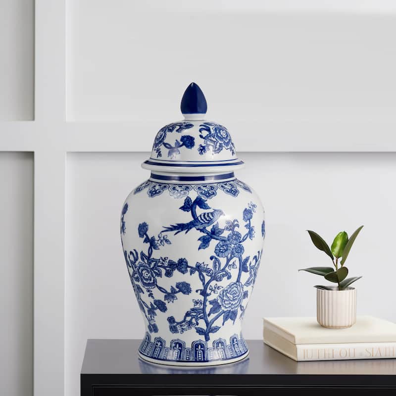 Sagebrook Home Ceramic Chinoiserie Ginger Jar with Lid