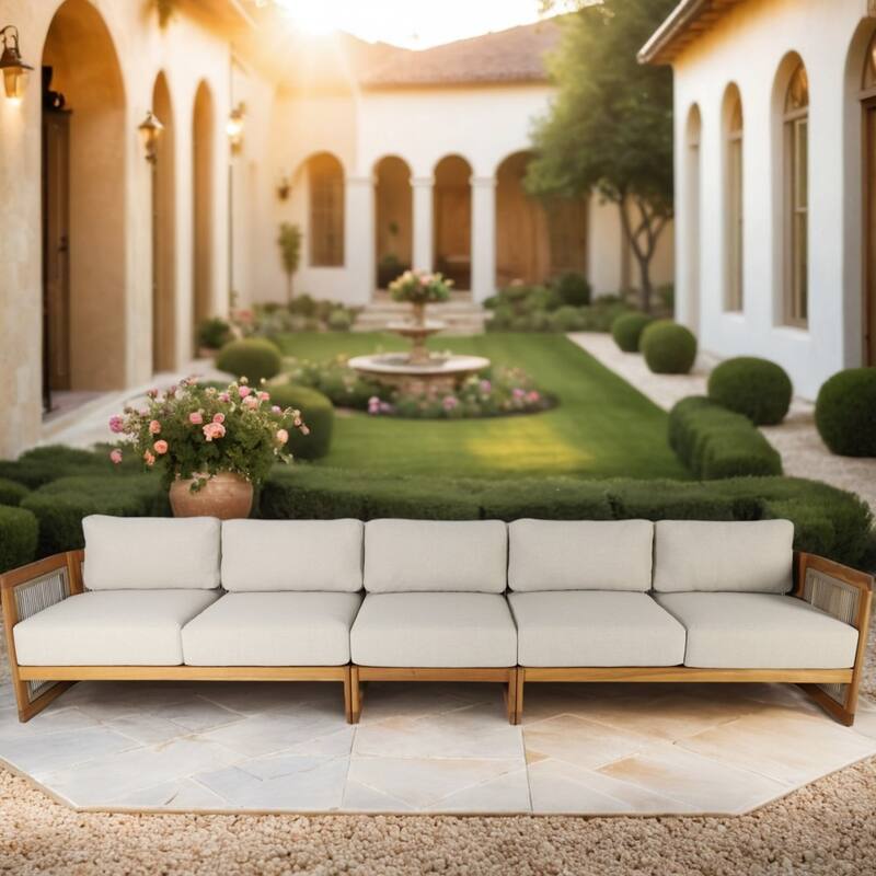 Modern Rope-woven Modular Outdoor Sectional Sofa Set with Adjustable Recliners and Olefin Cushions - 5-seater