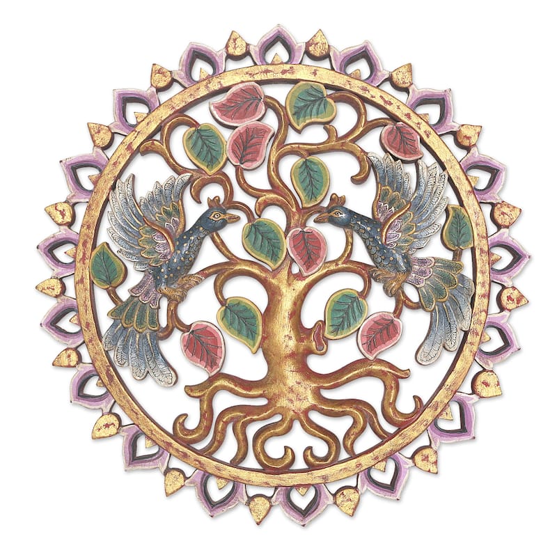 Novica Handmade Perched Peacocks Wood Relief Panel