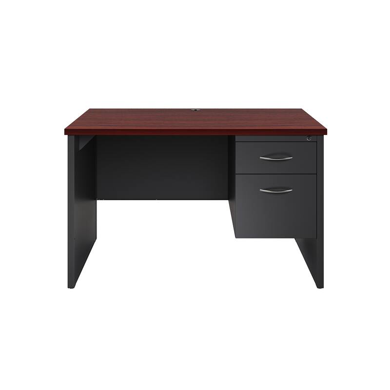 Hirsh Executive Office Modular Right-Hand Single Pedestal File Office Desk, 30" D x 48" W, Charcoal / Mahogany