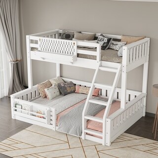 Twin XL over Queen Bunk Bed with Ladder & Guardrails, Built-in Pegboard ...