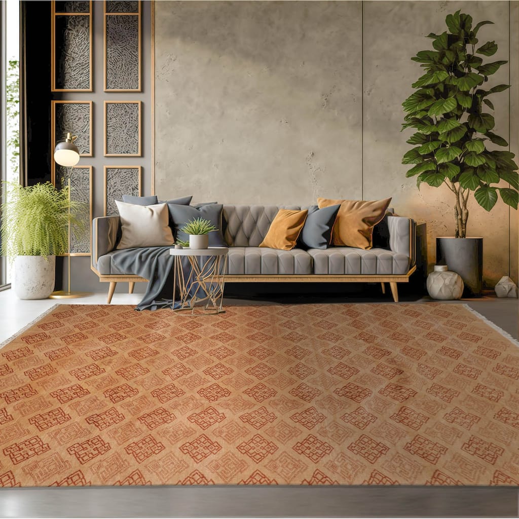 Hand Knotted Michaelian & Kohlberg Tan Tibetan 100% Wool Area Rug - 7' 11'' x 9' 1''