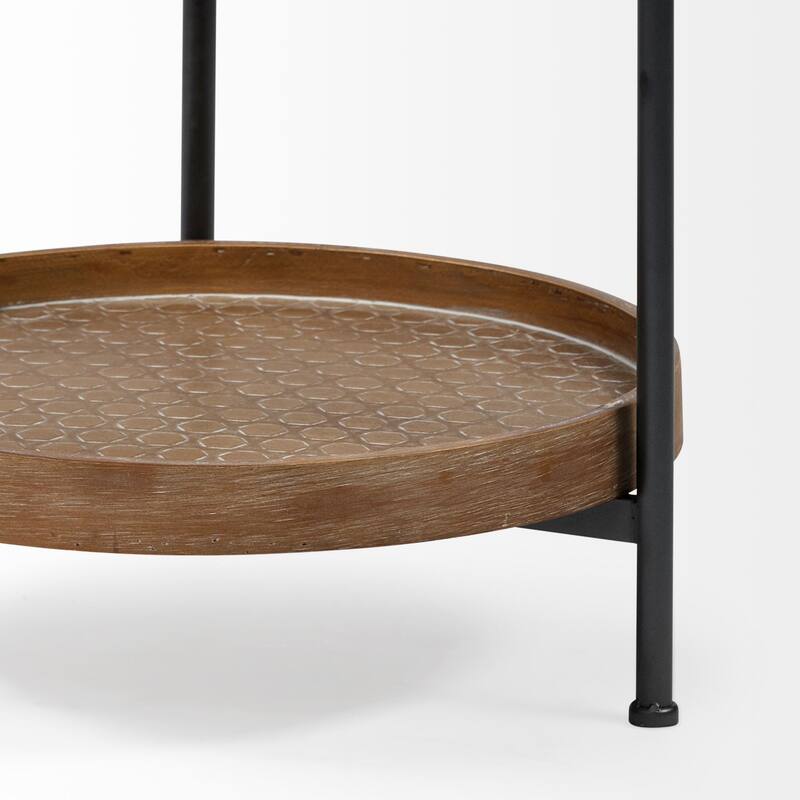 Kade III Natural Brown Solid Wood w/ Black Iron Frame Round End/Side Table