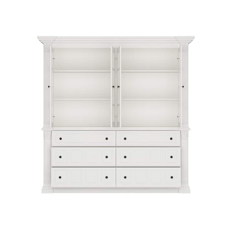 White Glass Door China Cabinet with Drawers, Large Buffet Hutch Sideboard Storage Cabinet for Dining Room - 74.8"x74.8"