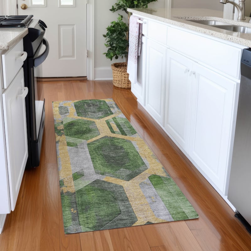 Premium Washable Super Soft Contemporary Glam Mayfield Rug - Green - 2'3" x 7'6"