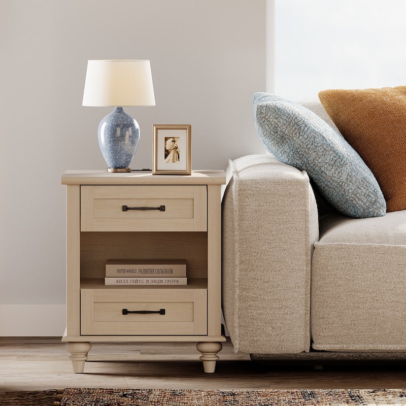 Mid Century End Table Nightstands with Charging Station & Drawer