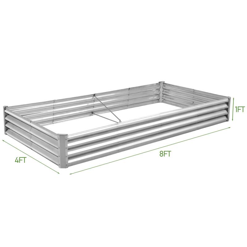 Silver Galvanized Steel Raised Garden Bed Set of 2 with Open-Bottom Design - 96” L x 48” W x 12” H