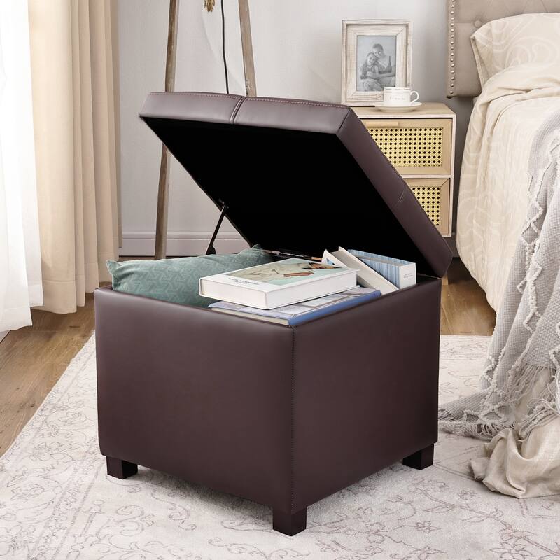 Adeco Square Tufted Storage Ottoman with Hidden Space