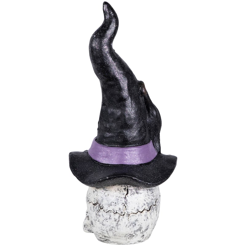 Skull in Witch Hat with Cat Halloween Decoration - 22.75"
