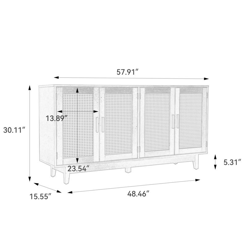 Wood TV Stand for up to 60" TVs with Four Rottan Doors