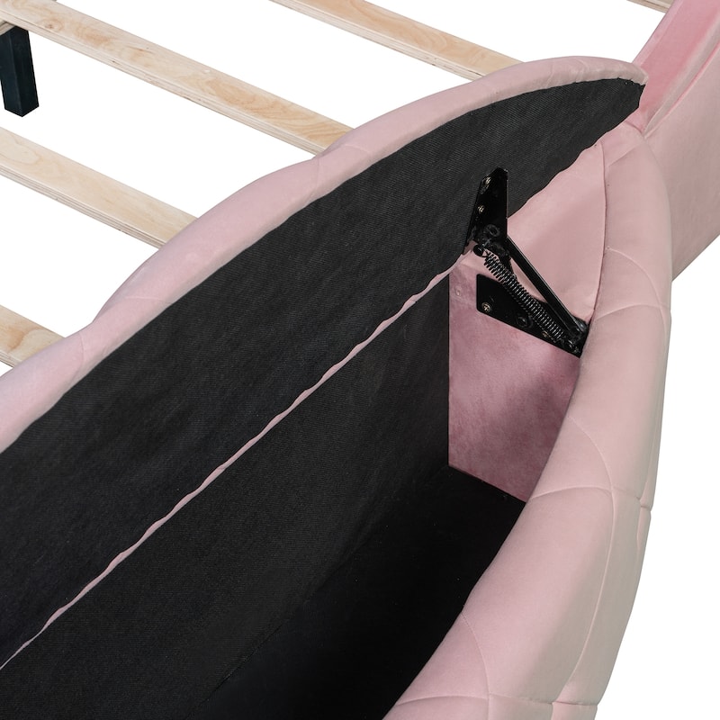 Elegant Queen Size Velvet Bed with Storage Drawer and Two Side Storage Stools