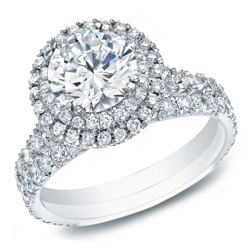Auriya 2 1/3ctw Round Double Halo Diamond Engagement Ring Set 14k Gold