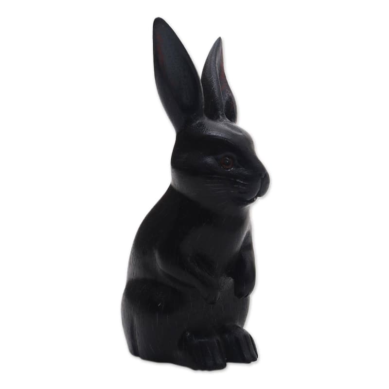Novica Handmade Cute Bunny In Black Wood Sculpture