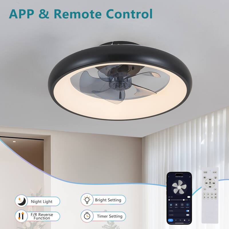 20"LED Ceiling Fan Light-Dimmable&Adjustable Color Temperature,APP & Remote Control,Smart Ceiling Fan(Silent/6-Speed/Reversible)