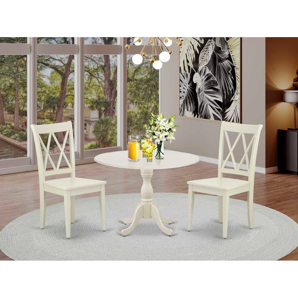 3-Piece Linen White Finish Solid Wood Top - Dining Room Set - Seats 4