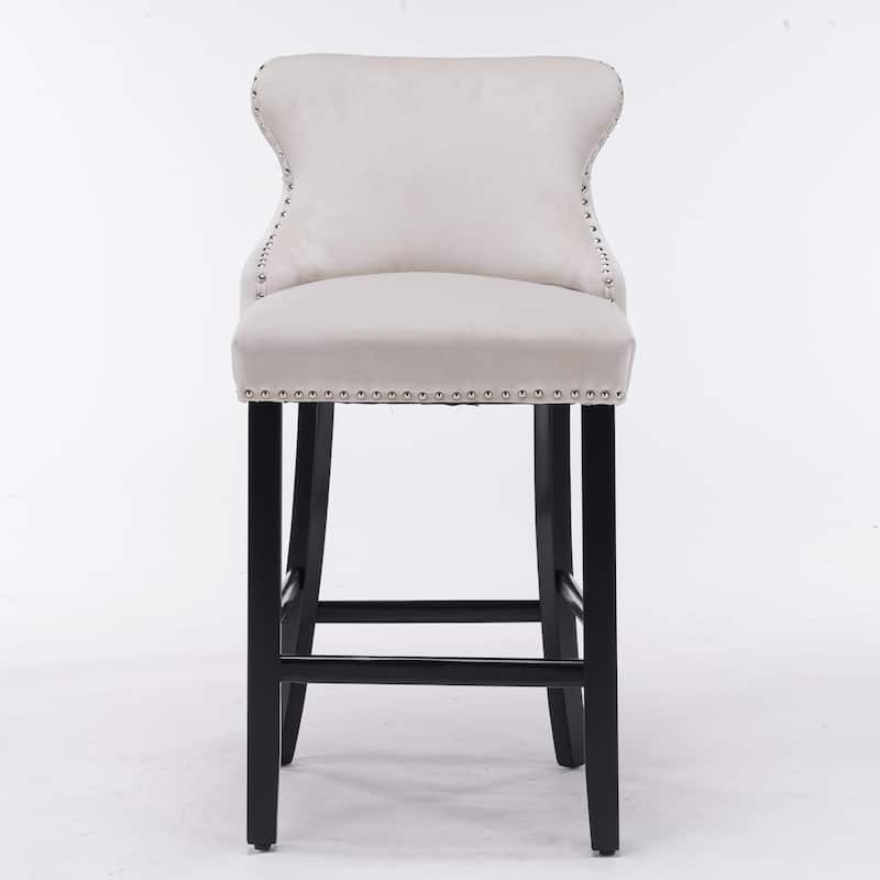 Wing-Back Barstools with Button Tufted Decoration and Wooden Legs, Leisure Style Bar Chairs,Bar stools, Set of 2