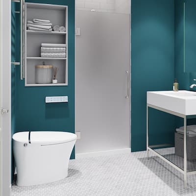 ANZZI Fellow 24" x 70" Frameless Hinged Shower Door in Brushed Nickel with Frosted Tempered Glass