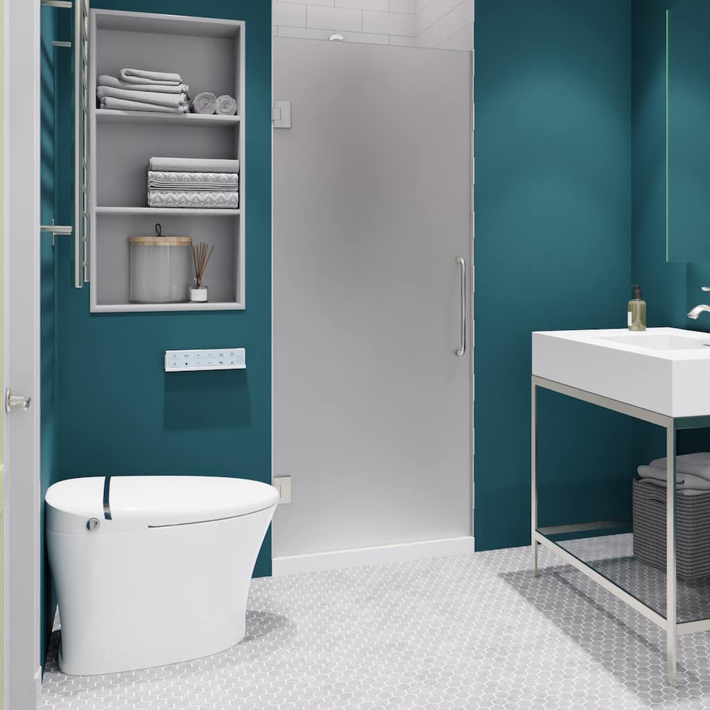 ANZZI Fellow 24" x 70" Frameless Hinged Shower Door in Brushed Nickel with Frosted Tempered Glass