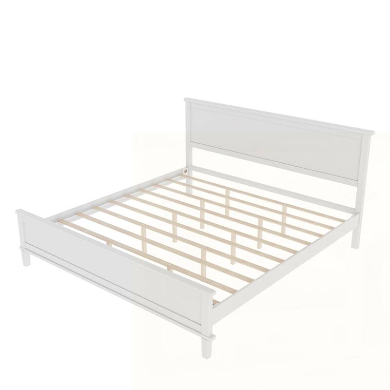 Wood Platform Bed with Headboard and Wood Slat Support