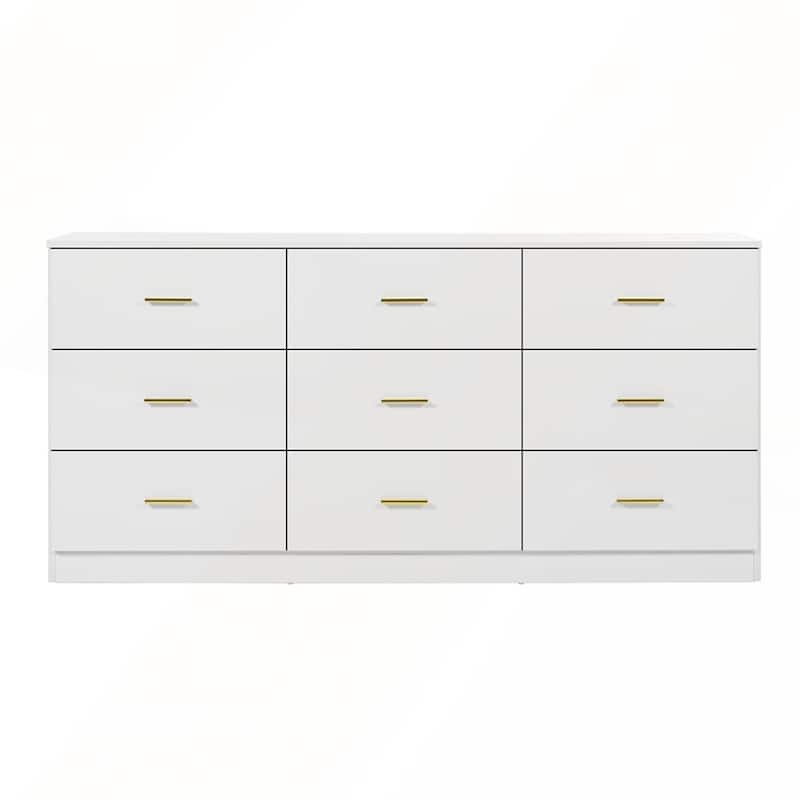 Modern White 9-Drawer Dresser for Bedroom